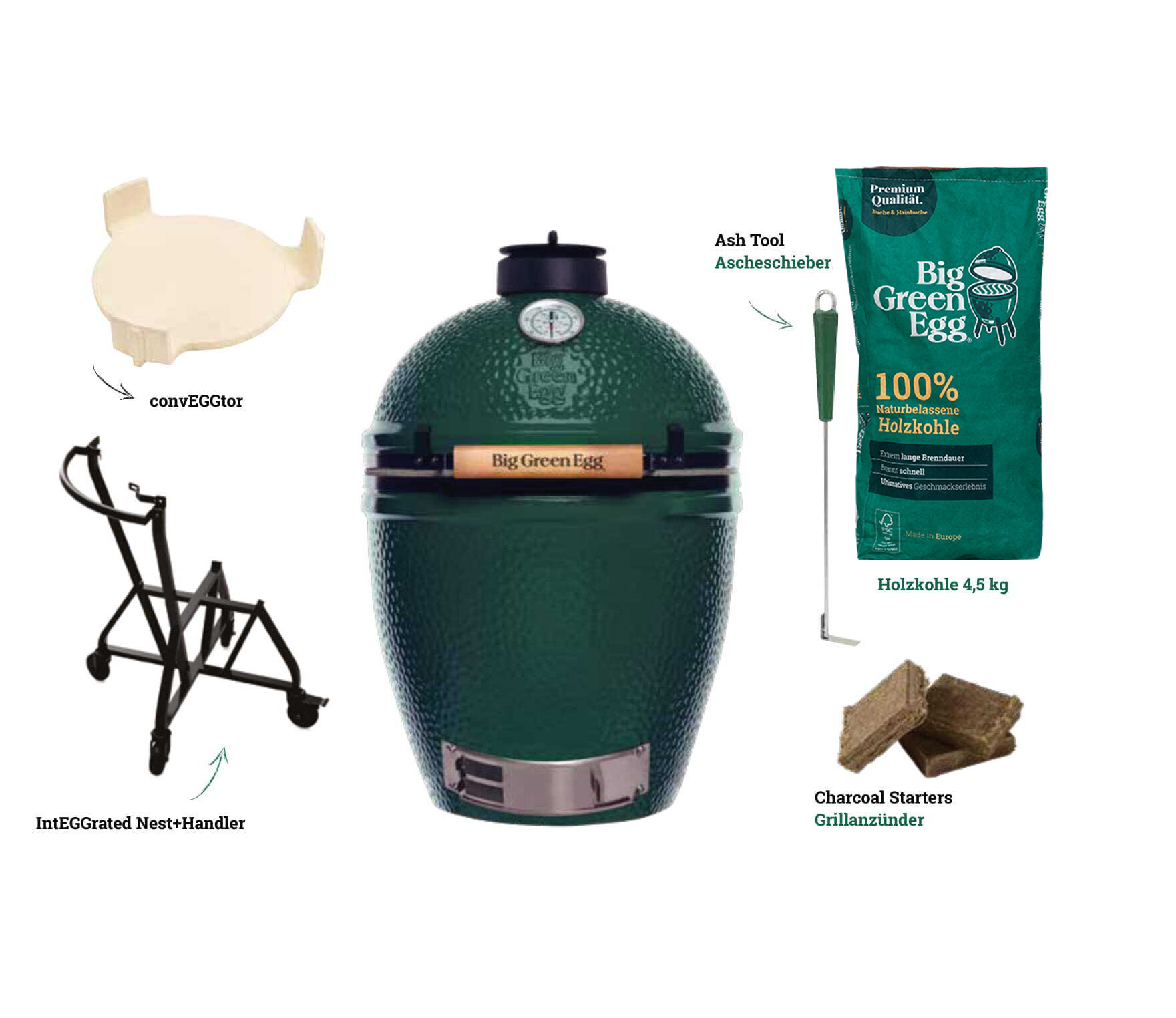 Big Green Egg Kamado Grill LARGE Sparset inkl. 2x 4,5 kg 100% naturbelassene Holzkohle